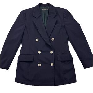 Vintage Ann Freedberg Wool Blazer 4 Navy Gold Button Double Breasted Jacket